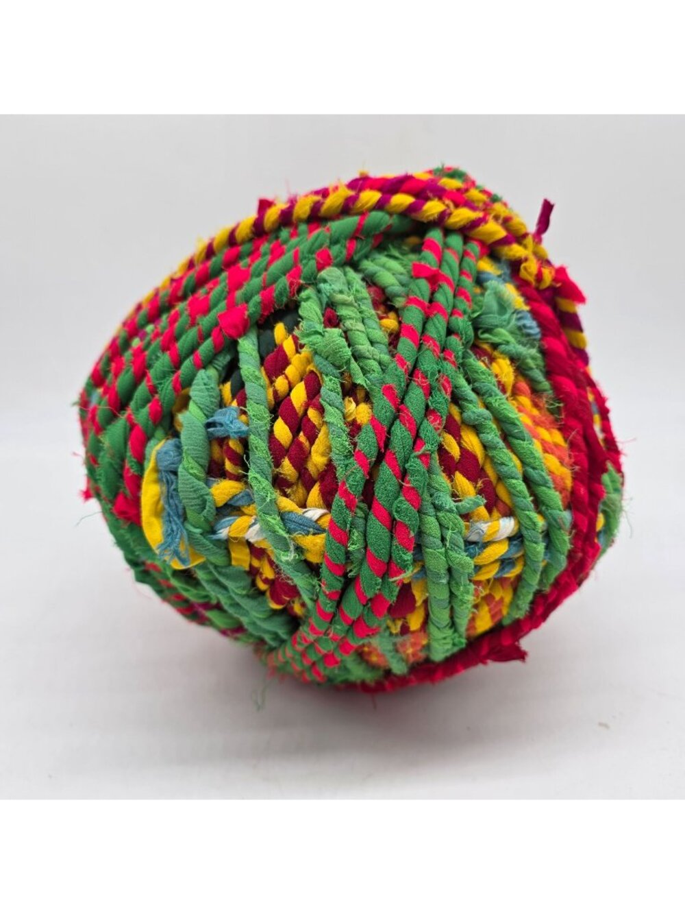 Handmade Scrap Fabric Ball of Rope Jute Macrame Craft 9" High by 9" Wide